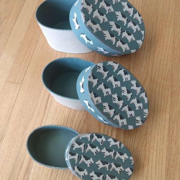 Vintage Nesting Shaker Boxes Hand Painted Cows Country Farmhouse Decor - Picture 2 of 12